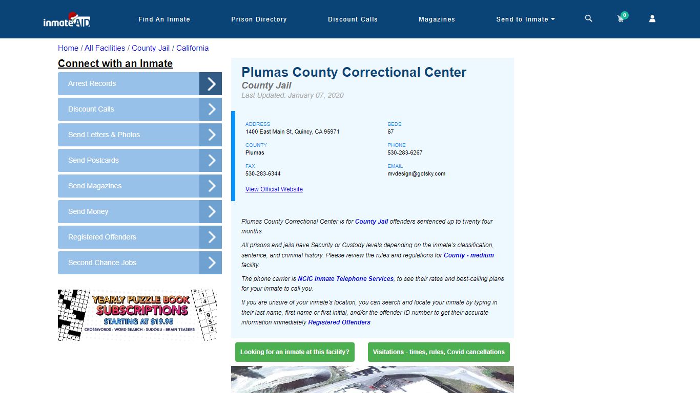 Plumas County Correctional Center - Inmate Locator - Quincy, CA