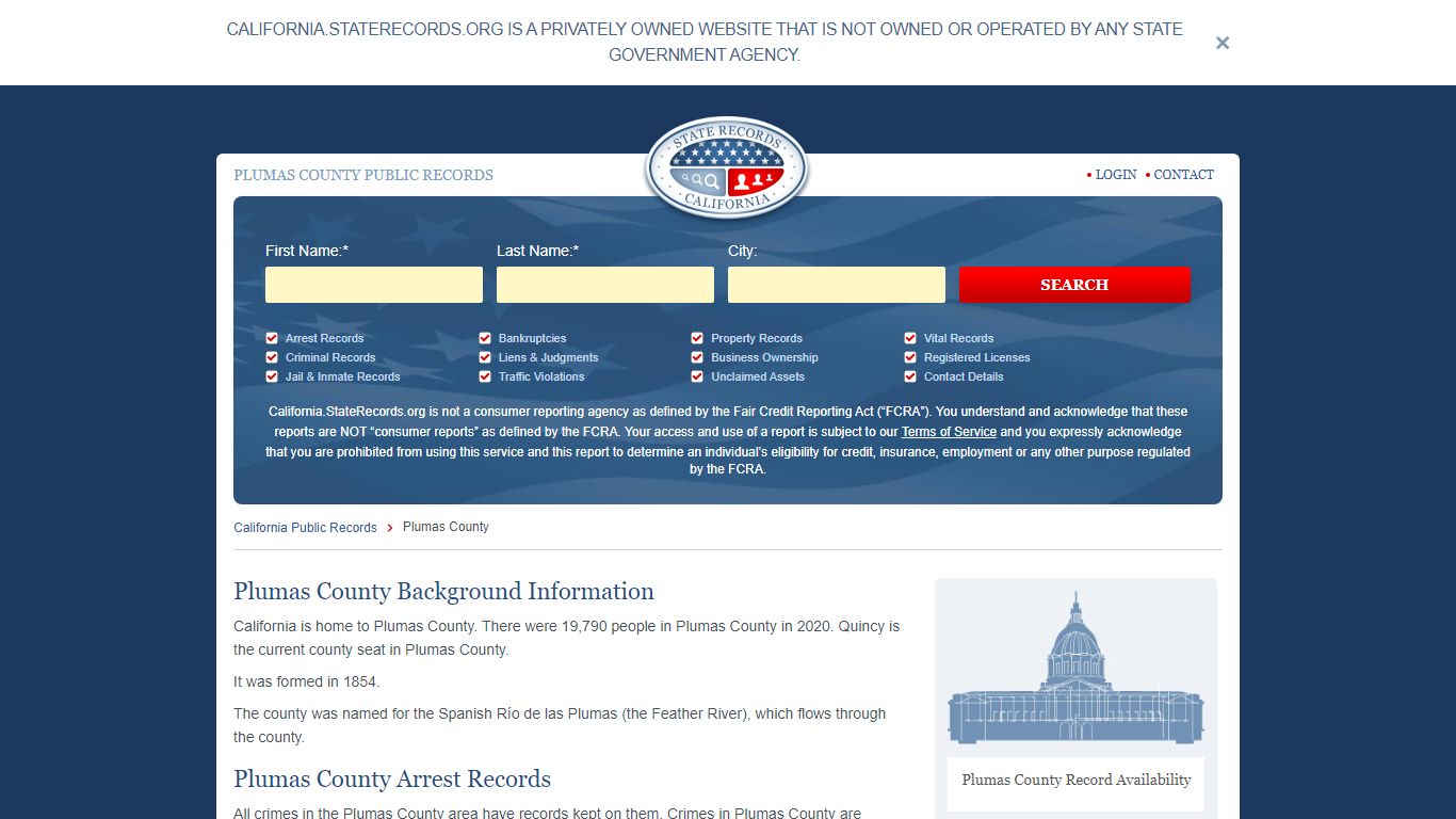 Plumas County Arrest, Court, and Public Records | StateRecords.org